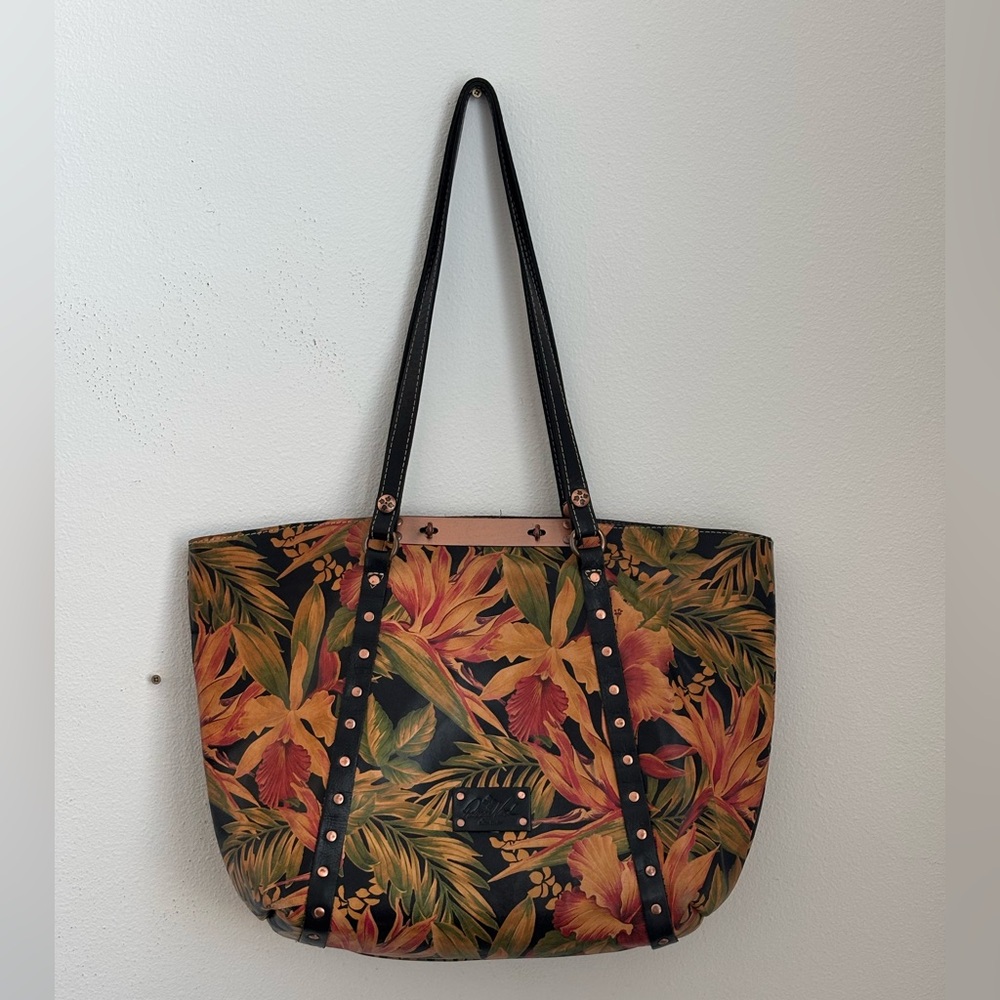 PATRICIA NASH Floral Print Italian Leather Tote Bag